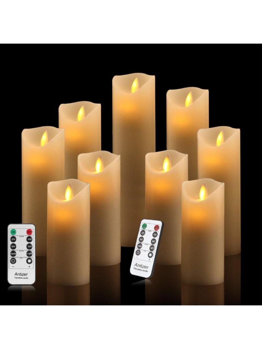 Set of 9 Ivory Flameless Candles - Dripless Real Wax, LED Flames, Remote & Timer